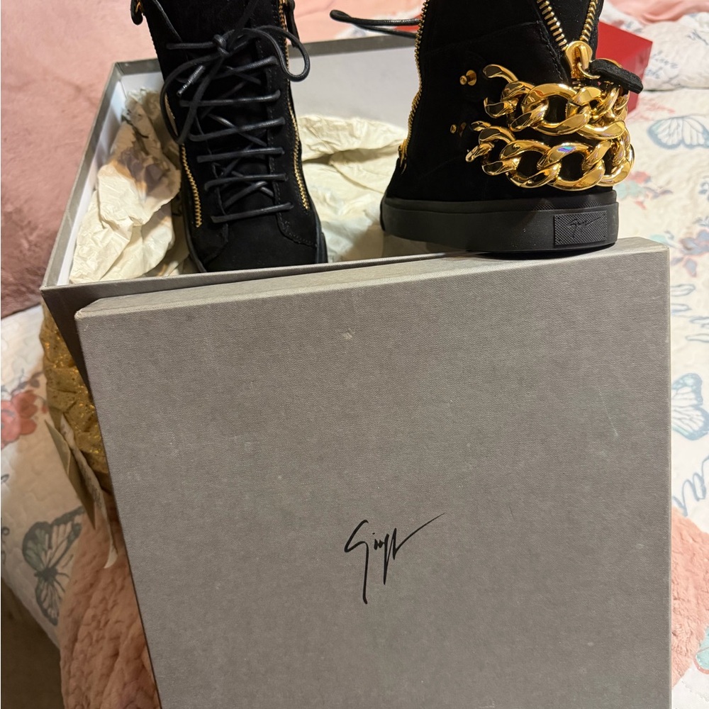 Giuseppe Zanotti Black Sneakers with Gold Chain Detail